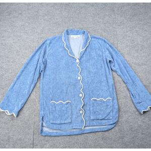 Heidi Carey Sleep Dress Women Small Terry Cloth Cotton Scalloped Shirt Nightgown